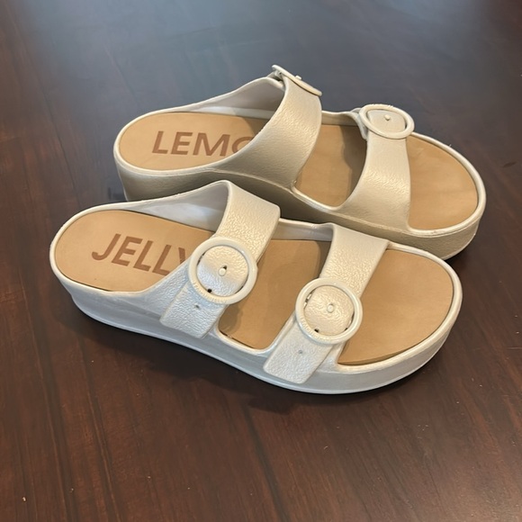 Lemon Jelly Double Strap Platform Wedge Slip on Slides Sandals Warm Grey EU 38 - Picture 4 of 17